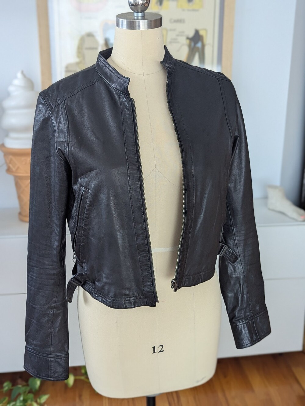 Black Leather Biker Jacket L